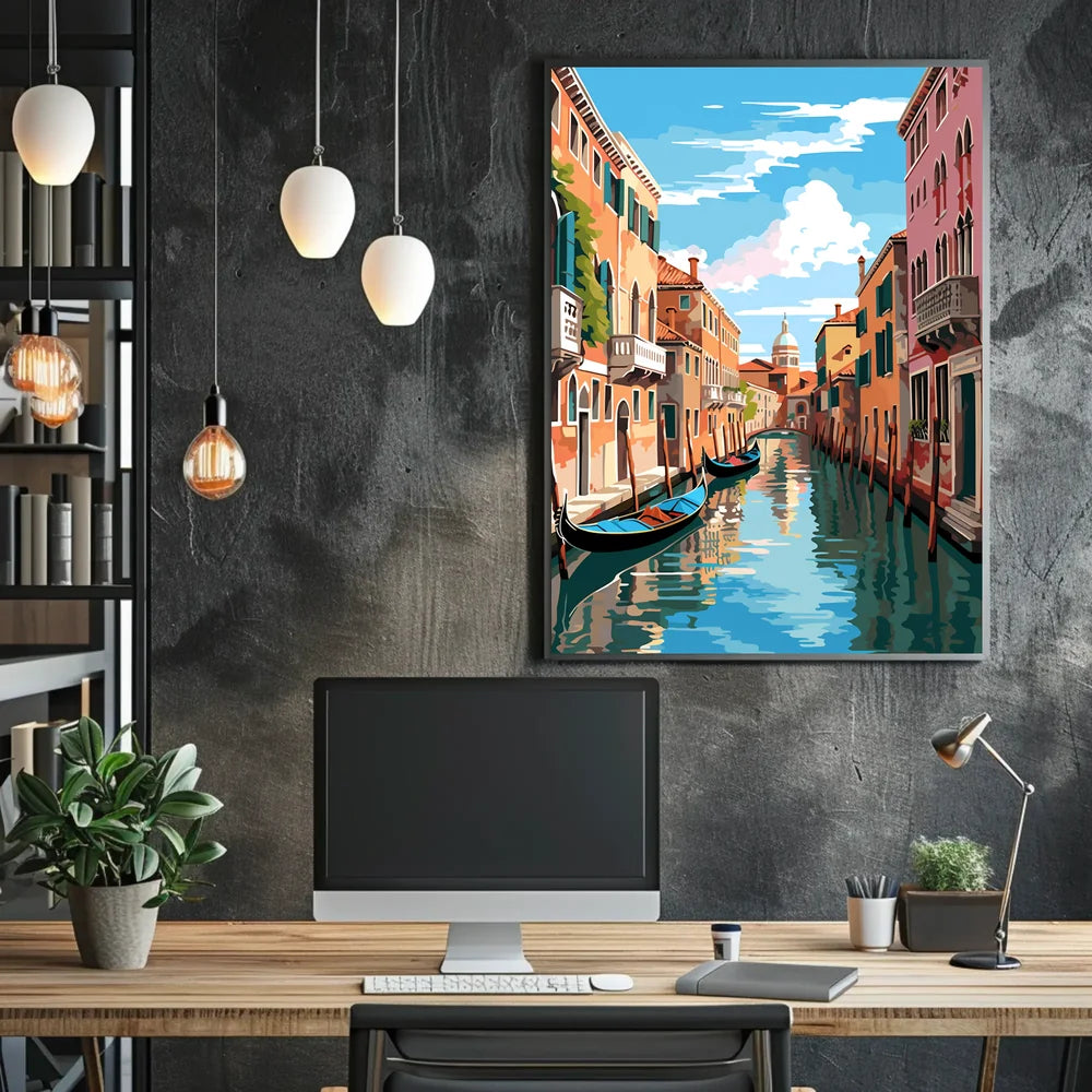 Venice Canal Scene Vibrant Modern Art Poster