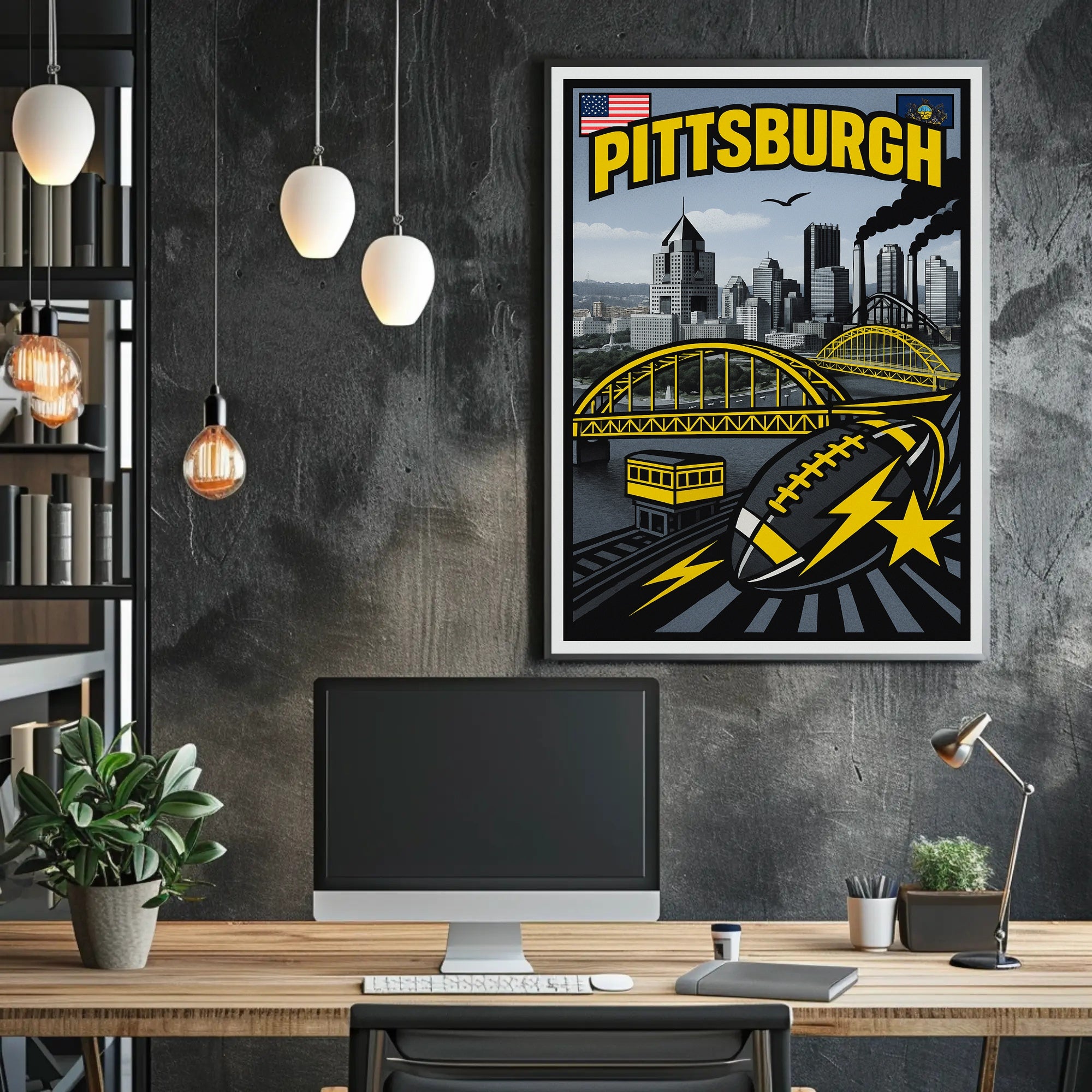 Pittsburgh Skyline and Symbols Poster PosterGoat