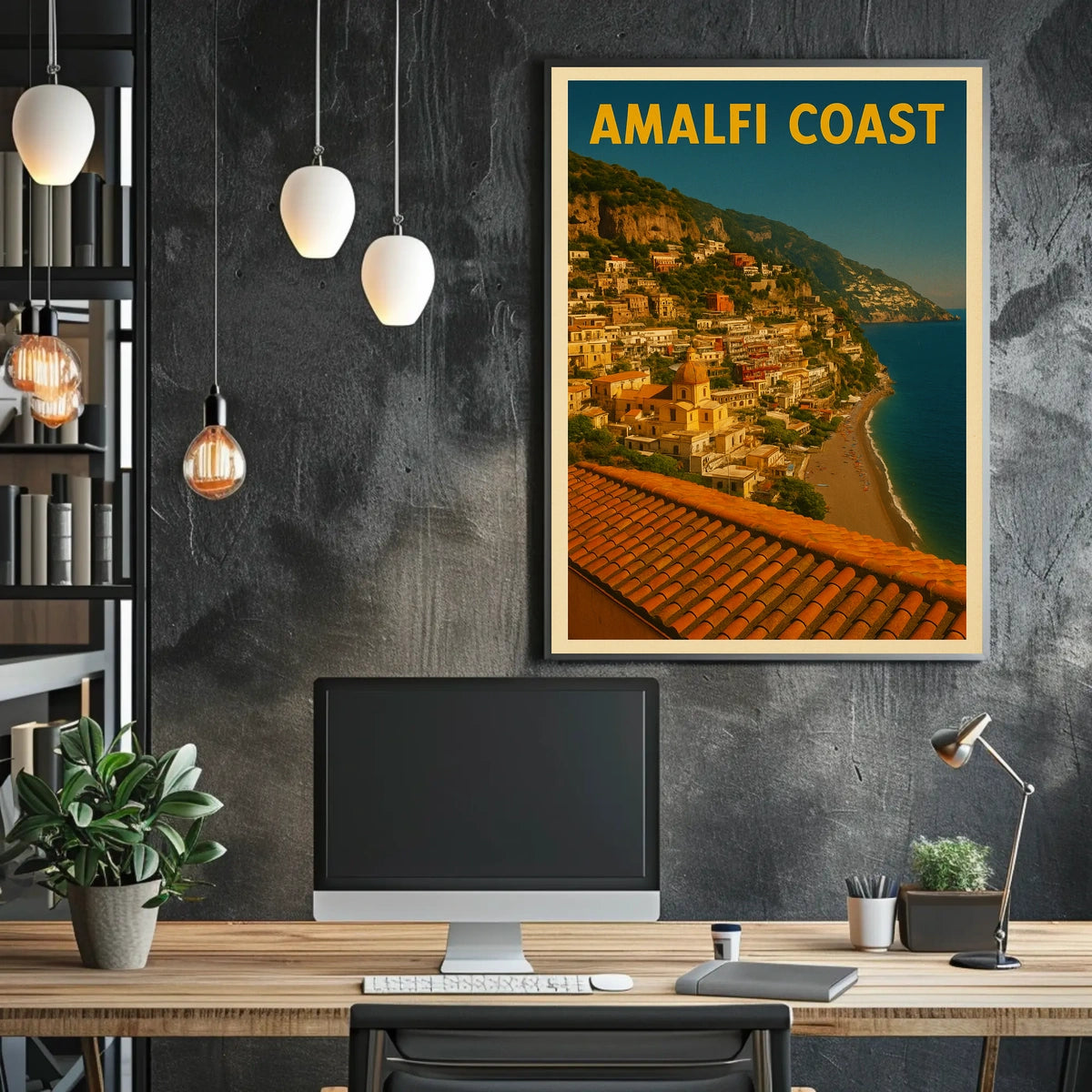 Amalfi Coast Poster Blue Mediterranean Coastal Wall Art