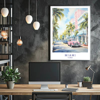 Miami Vintage Cars Street Scene Travel Poster PosterGoat