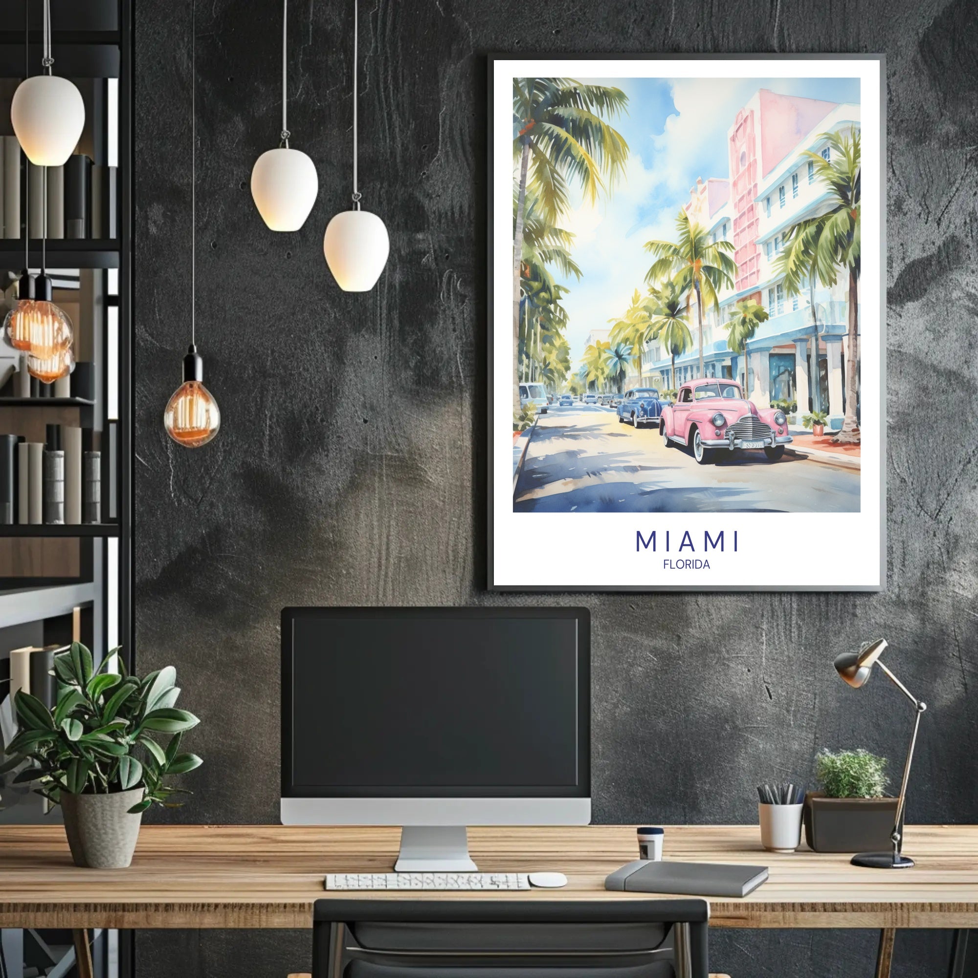 Miami Vintage Cars Street Scene Travel Poster PosterGoat