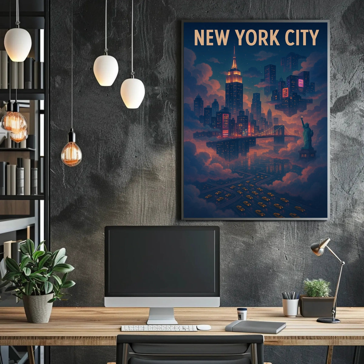 New York City Poster Modern Travel Skyline Wall Art
