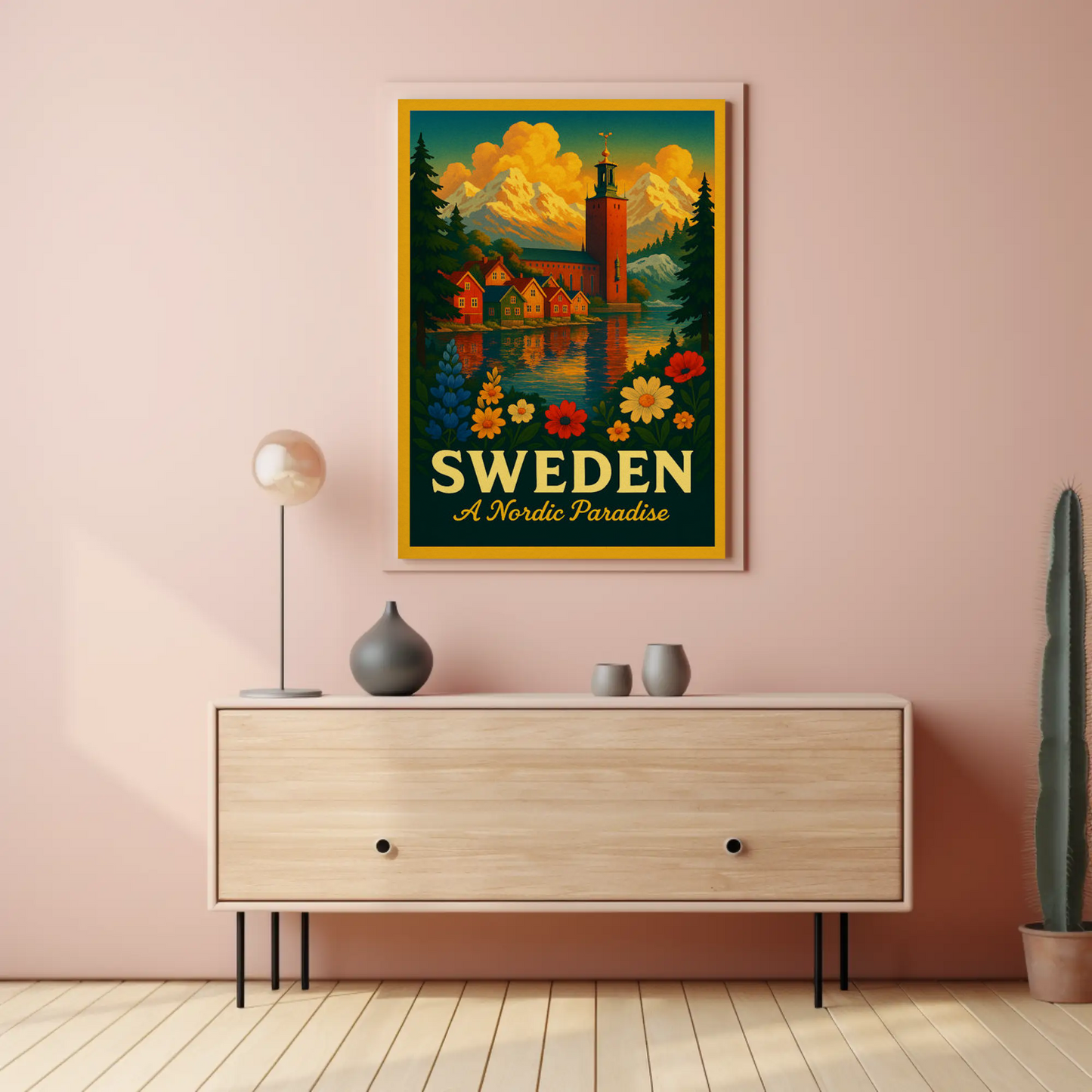 Sweden Nordic Paradise Mountains Lakes Flowers Poster