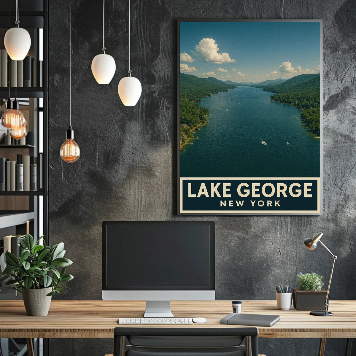 Lake George New York Poster Vintage Travel Wall Art