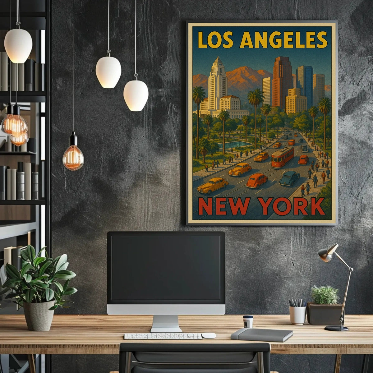 Los Angeles to New York City Poster Vintage Wall Art