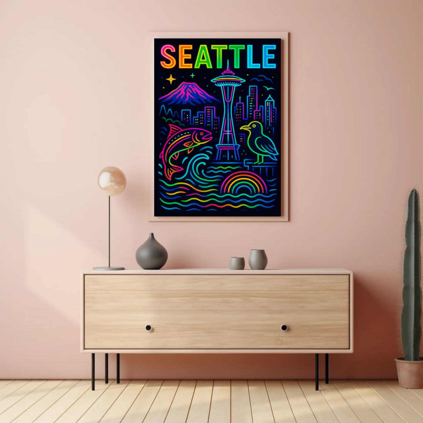 Seattle Washington Space Needle Neon Skyline Poster Poster