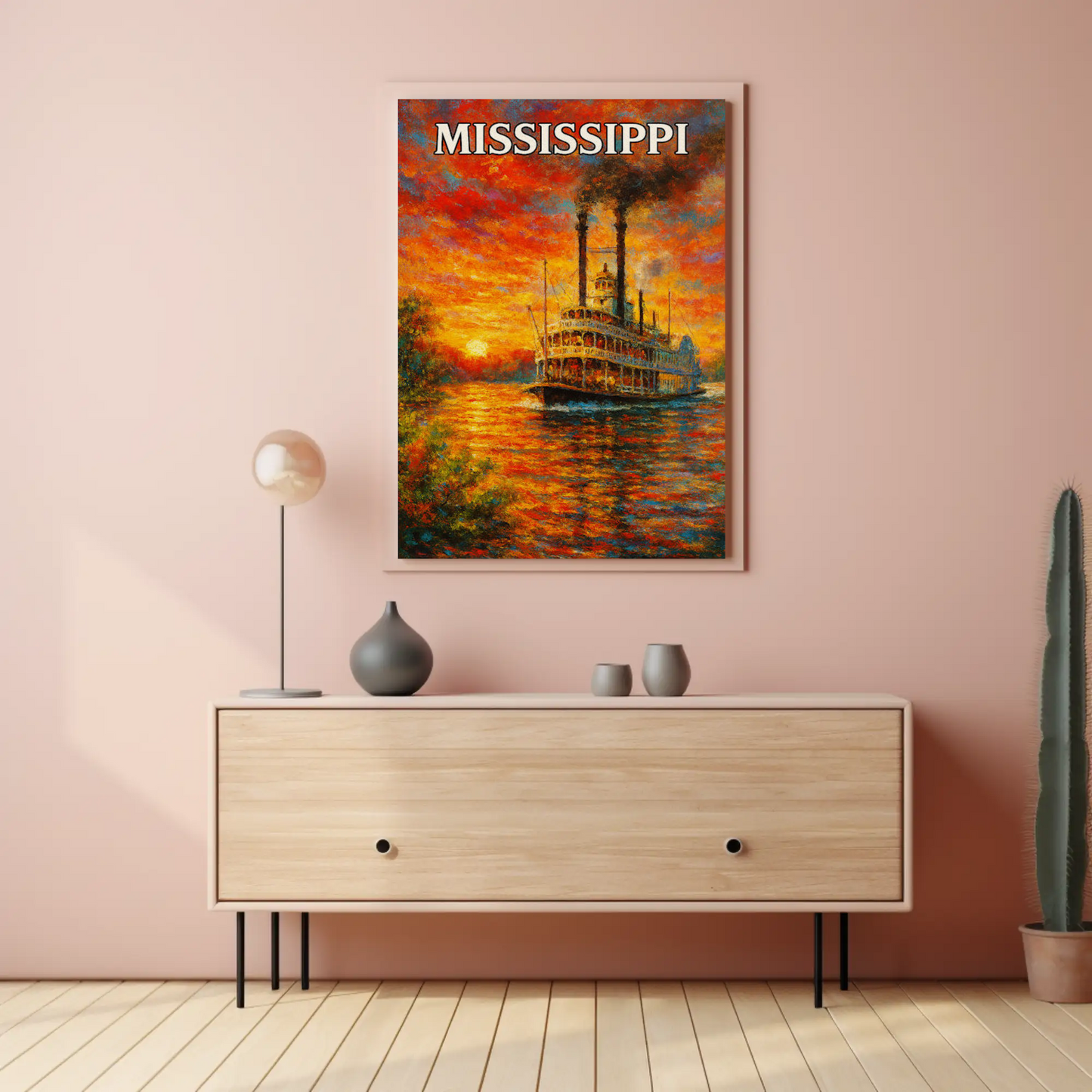 Mississippi Steamboat Sunset Impressionist River Art Poster