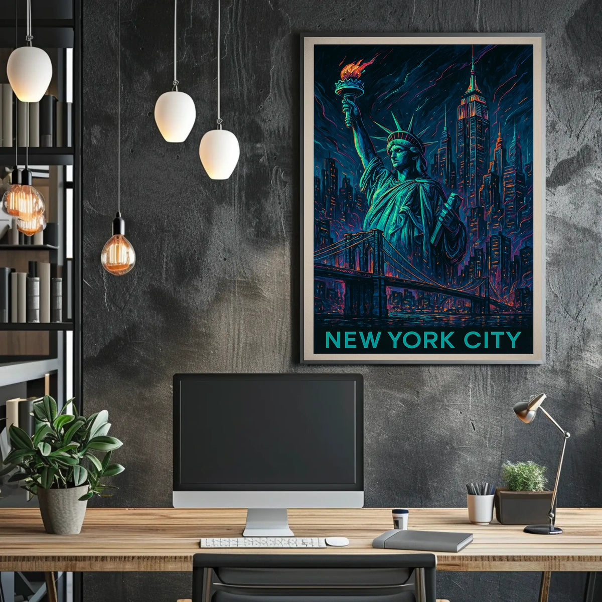 New York City Poster Modern Neon Travel Cityscape Wall Art