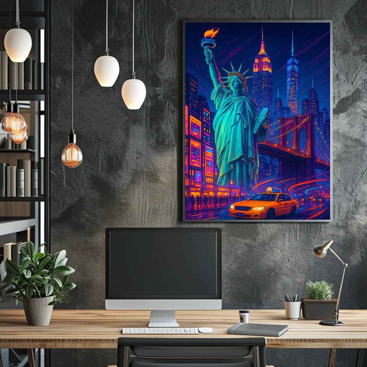 New York City Poster Modern Neon Nightlife Wall Art