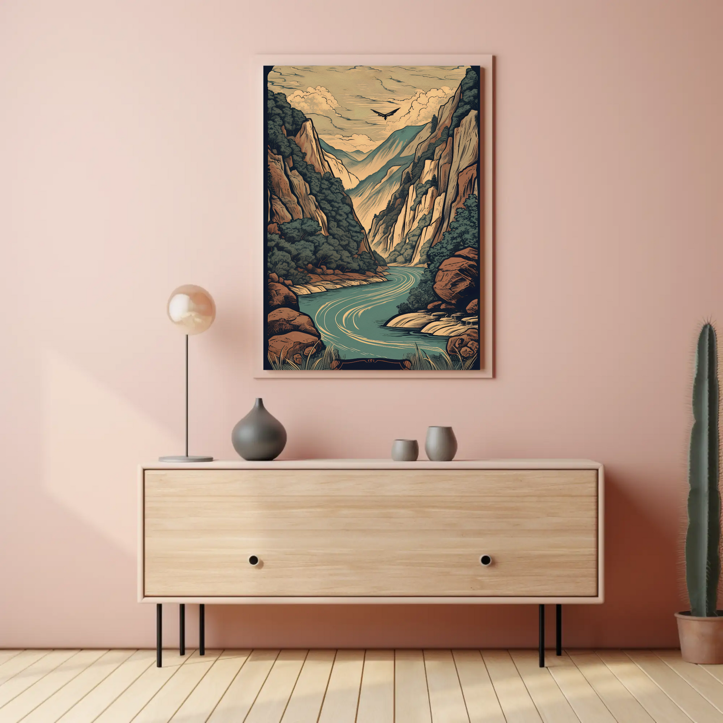Canyon River And Soaring Bird Travel Poster