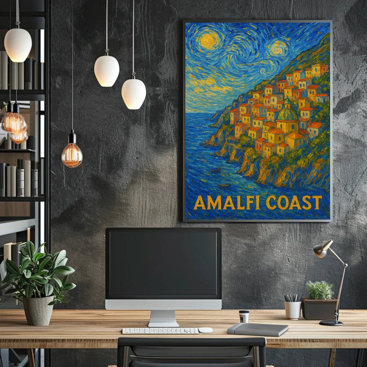 Amalfi Coast Starry Night Style Poster