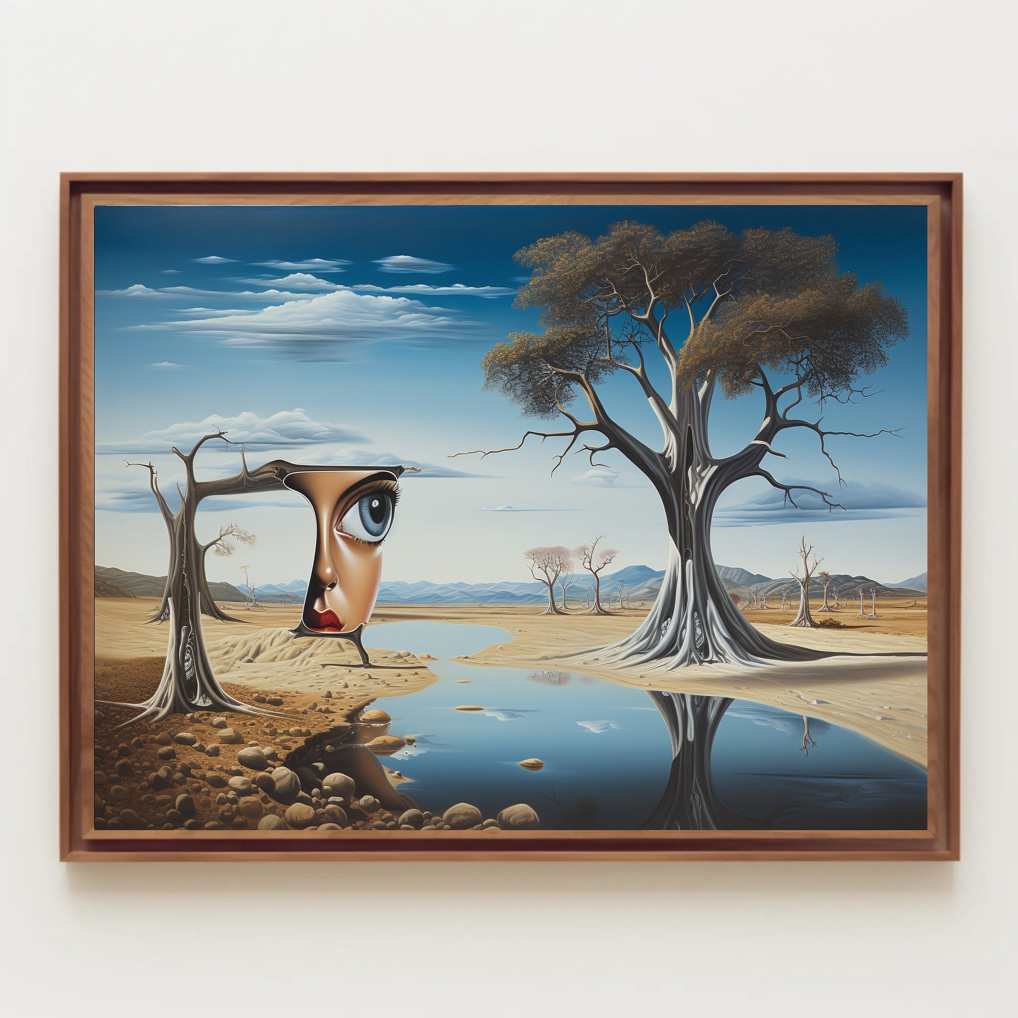 Surreal Desert Landscape with Human-Tree Artistic Poster