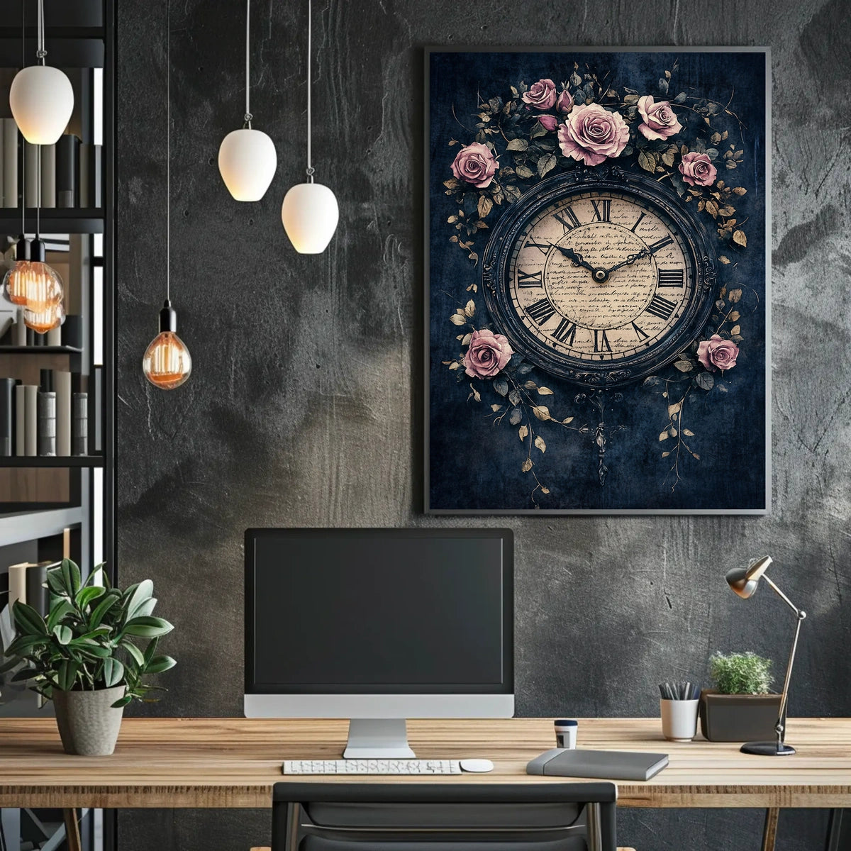Ornate Clock and Roses Design: Artistic or Pop Culture Poster