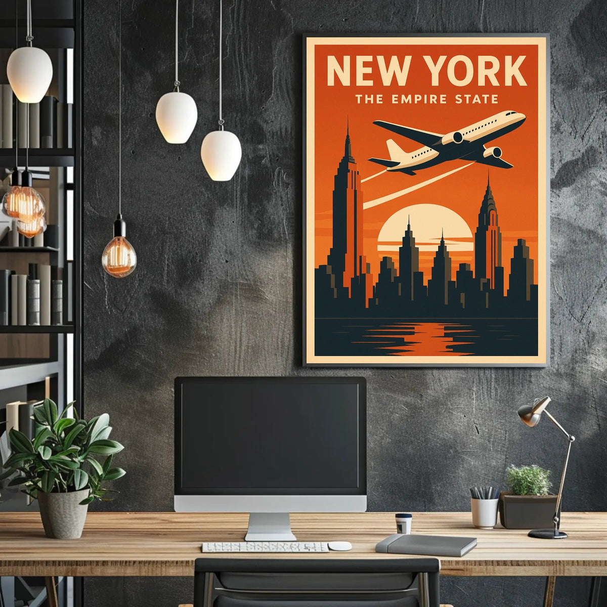 New York Skyline Poster Vintage Cityscape Travel Wall Art