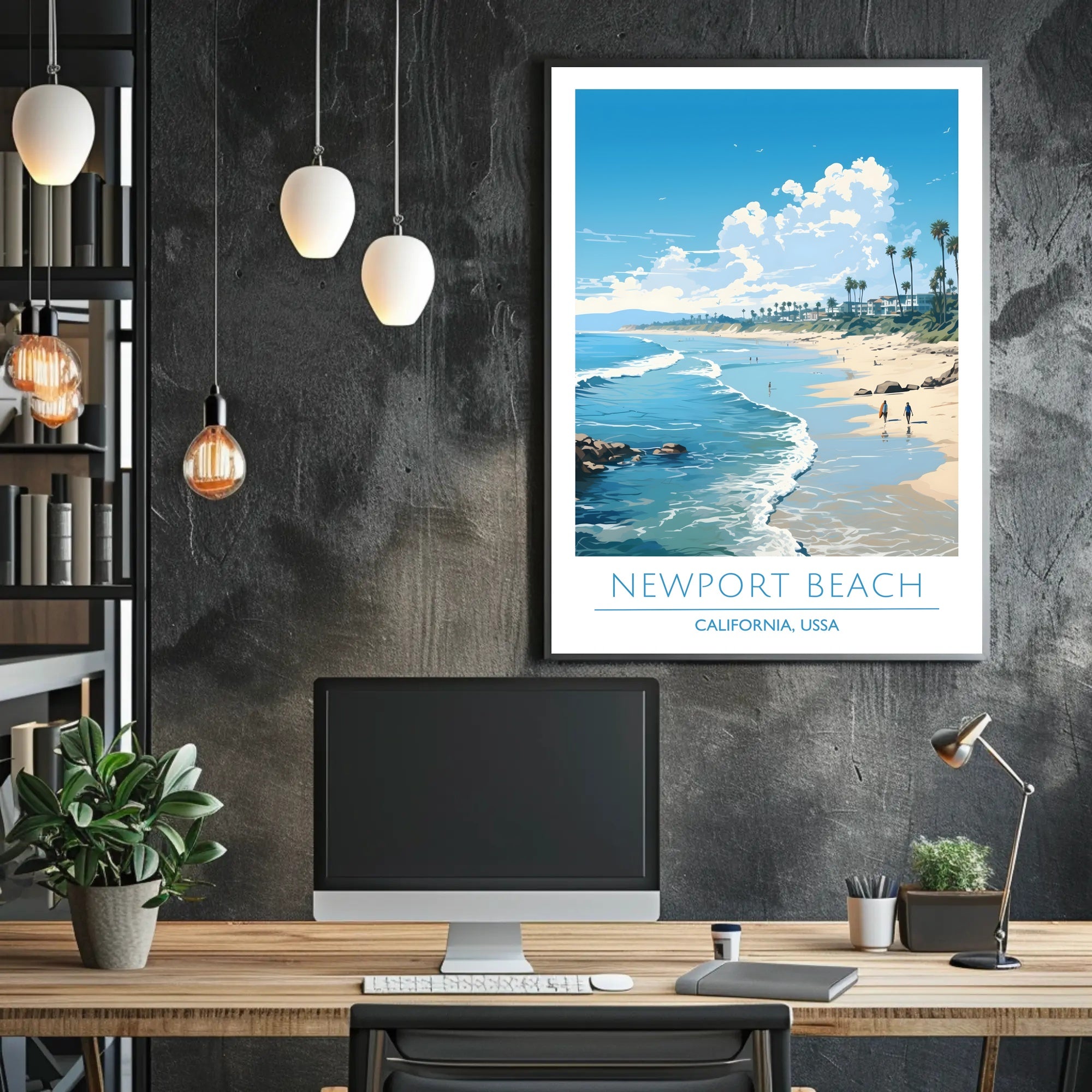 Newport Beach Scenic Illustration Poster