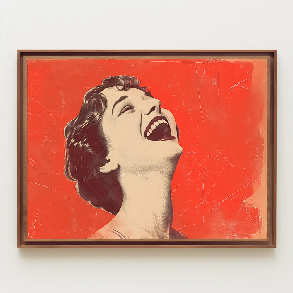 Joyful Vintage Laughter Poster with Red Background