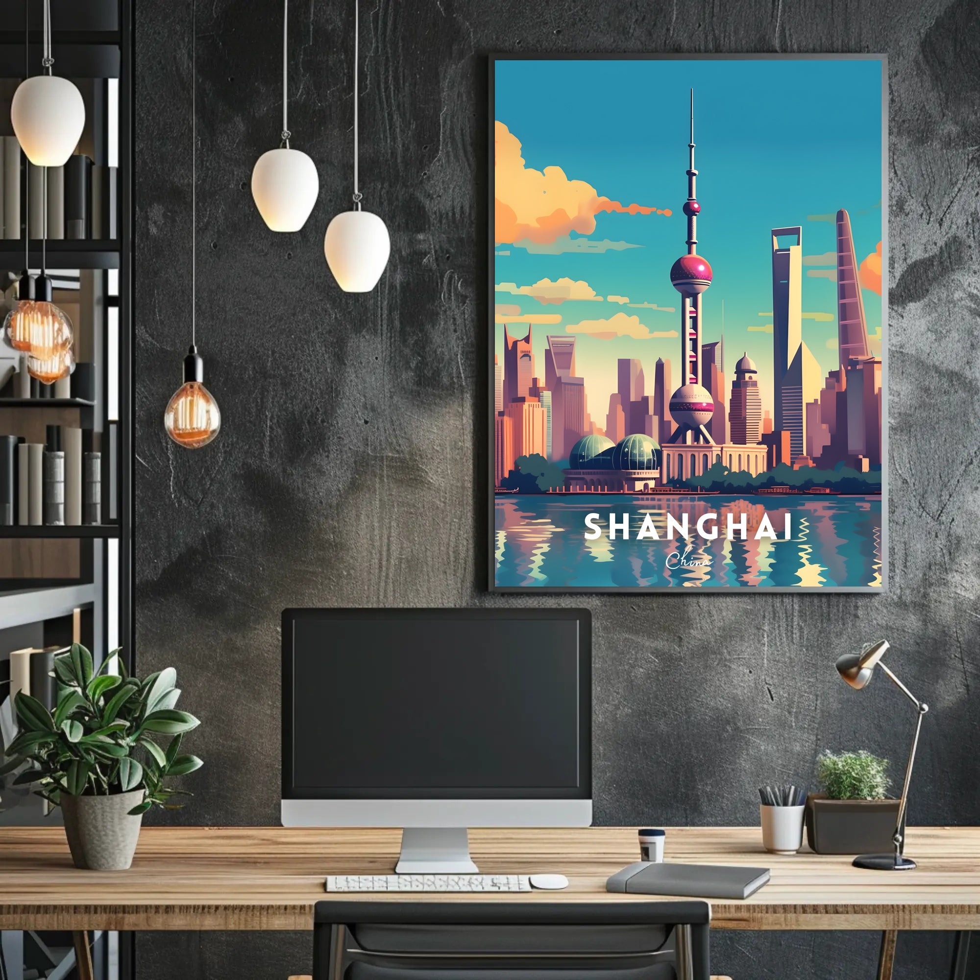 Shanghai Skyline Illustration Poster