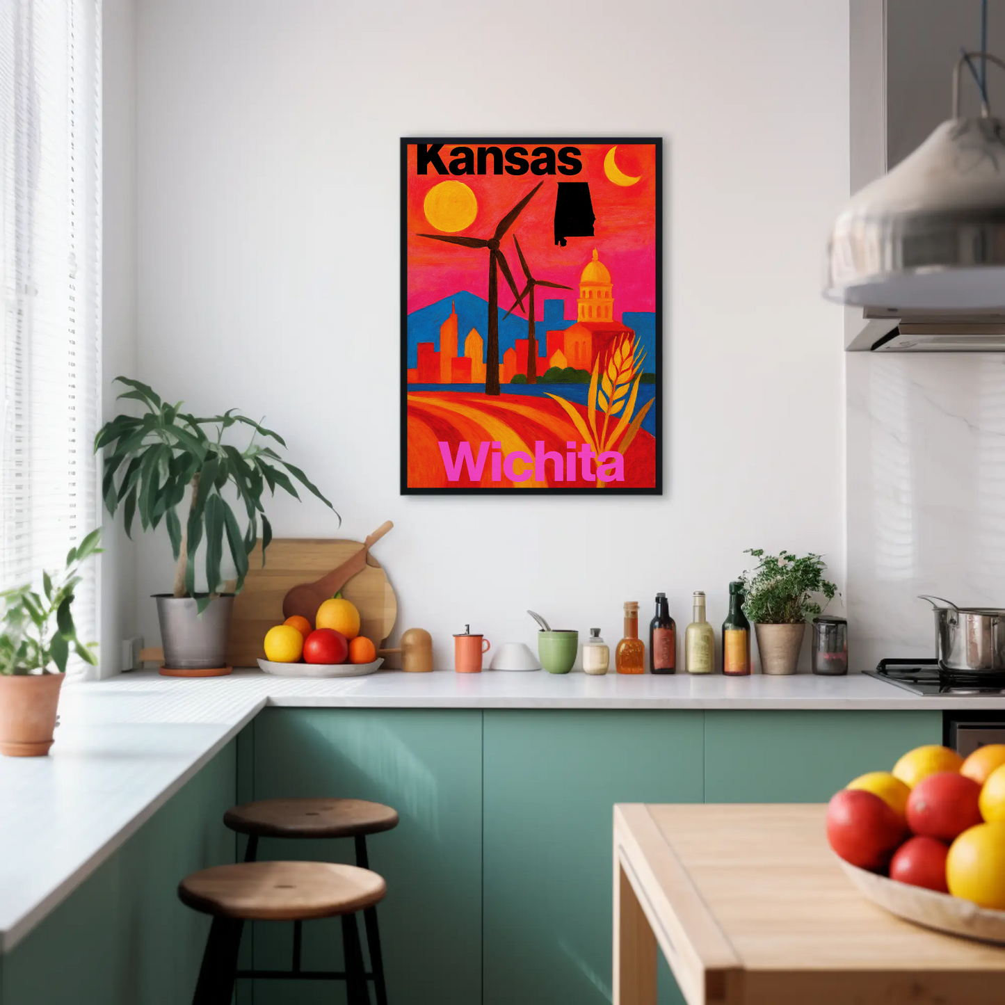 Wichita Kansas Skyline Retro Vintage Travel Poster