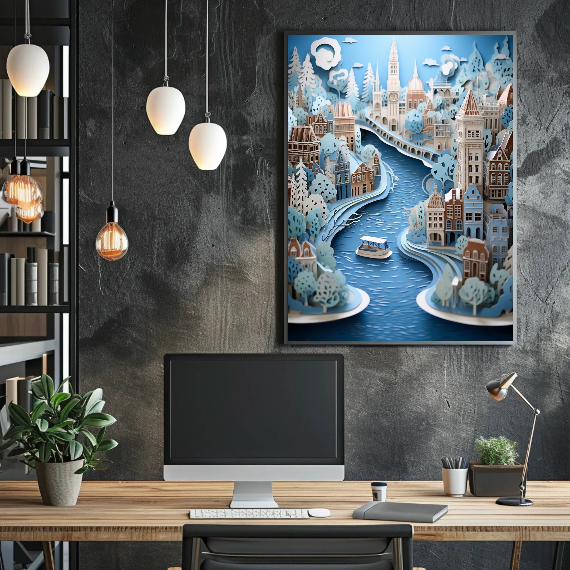 Whimsical River Cityscape Poster