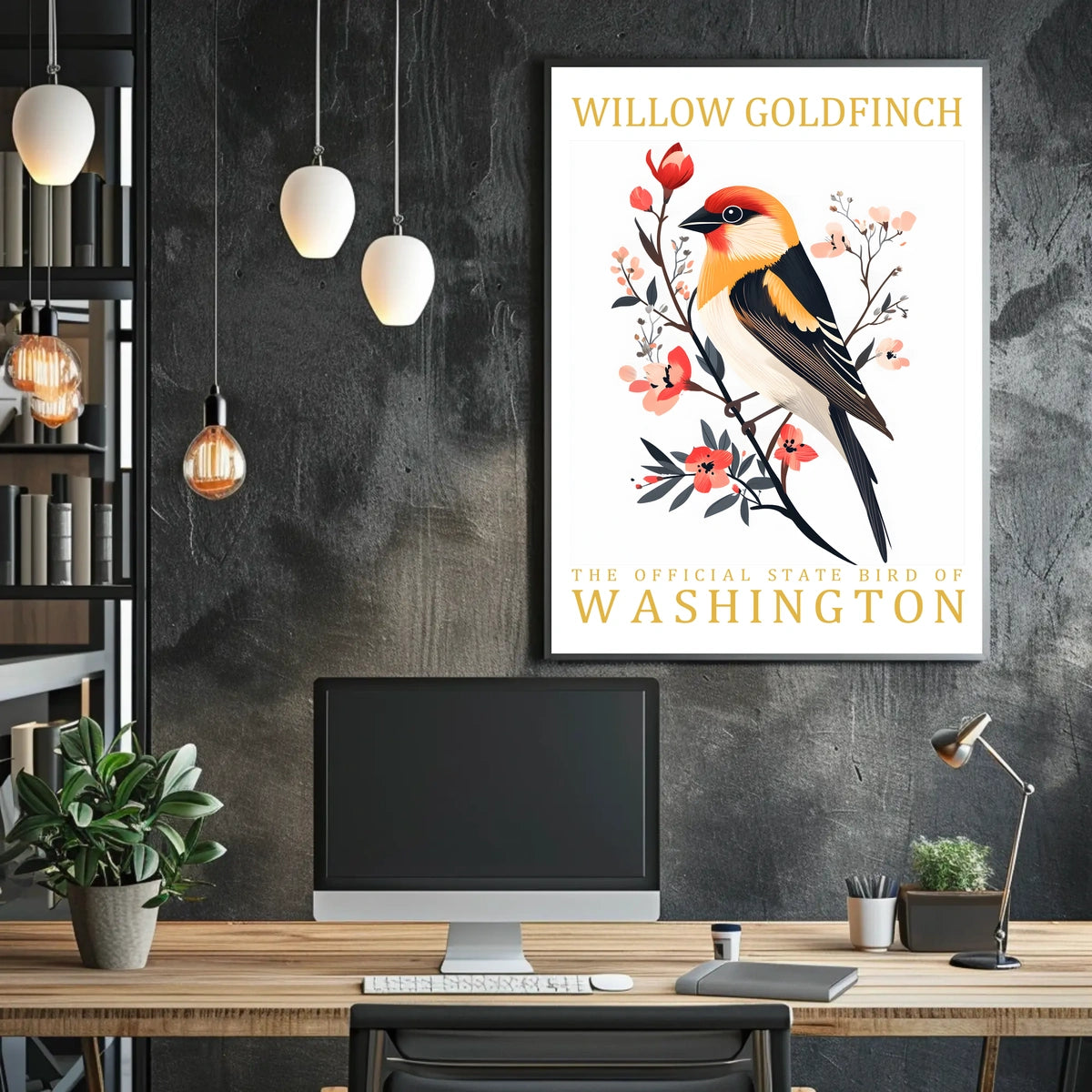 Willow Goldfinch Art Poster: Washington's Vibrant State Bird