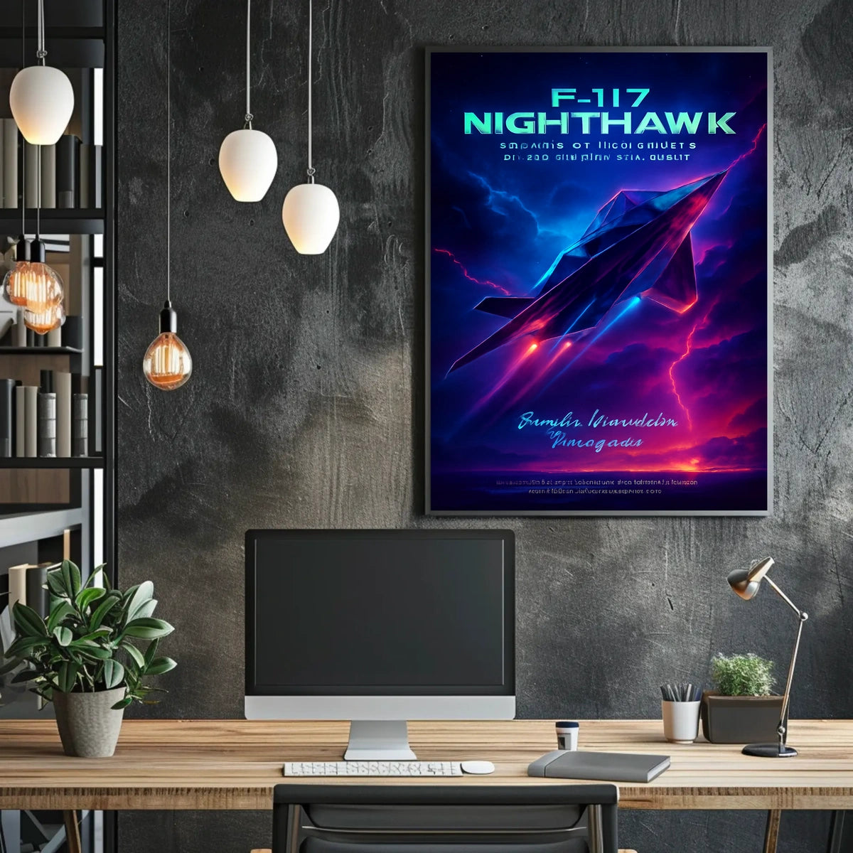 F-117 Nighthawk Jet Cosmic Neon Poster