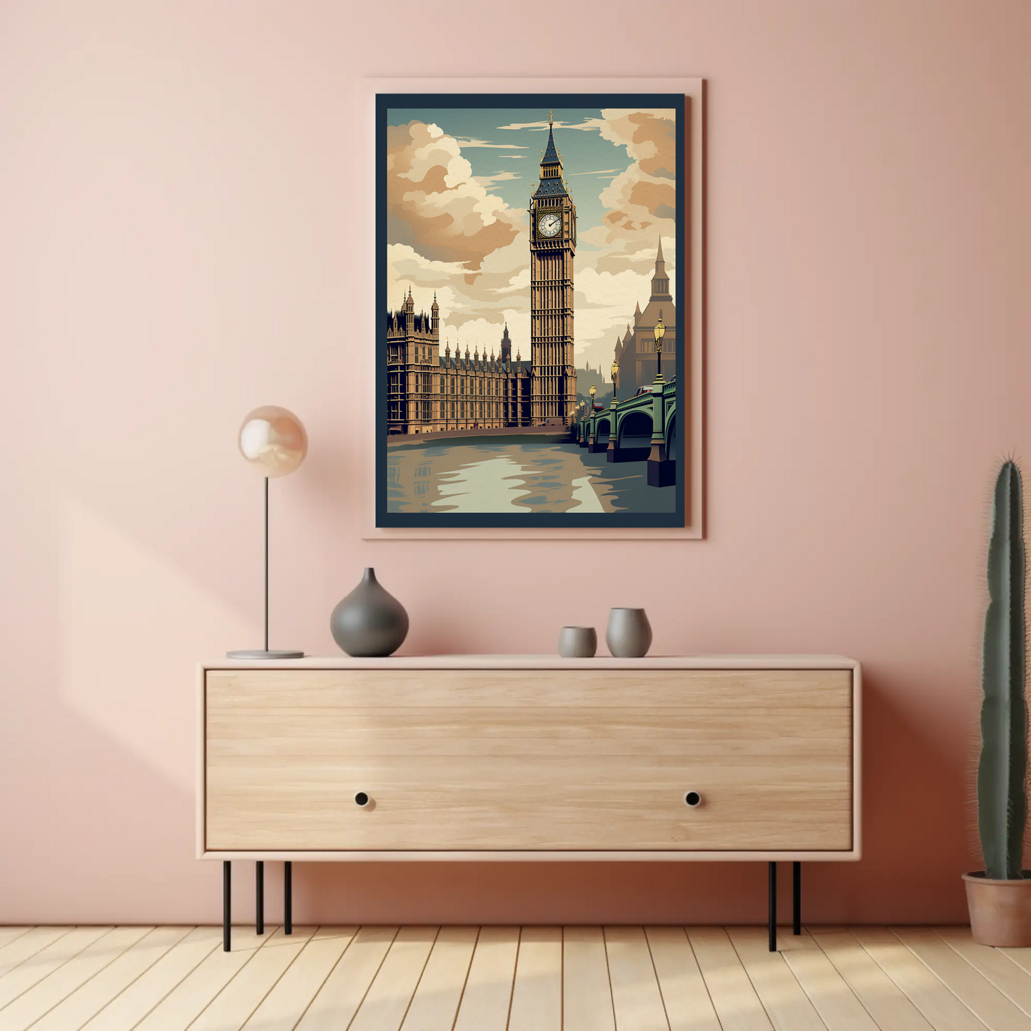 London Big Ben Westminster Bridge River Thames Travel Poster