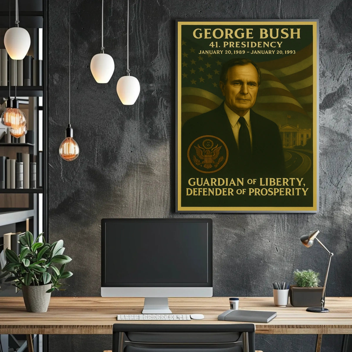 George Bush American Flag Historical or Presidential Poster