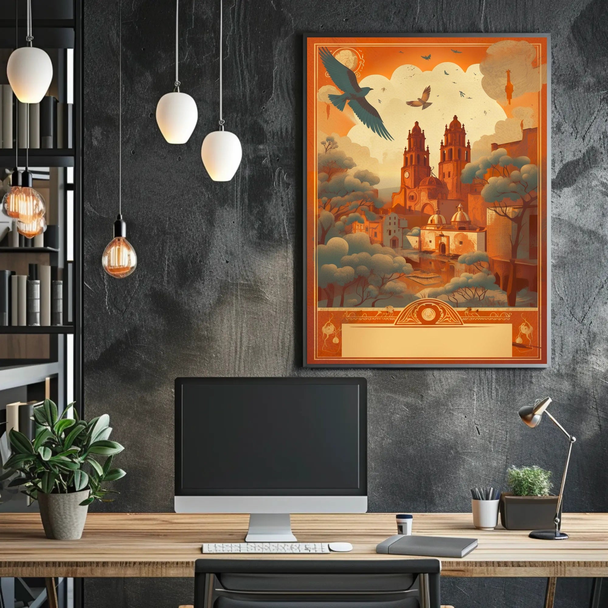 Dreamy Cityscape with Birds Poster