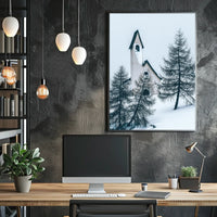 Serene Winter Chapel in Snowy Alpine Landscape