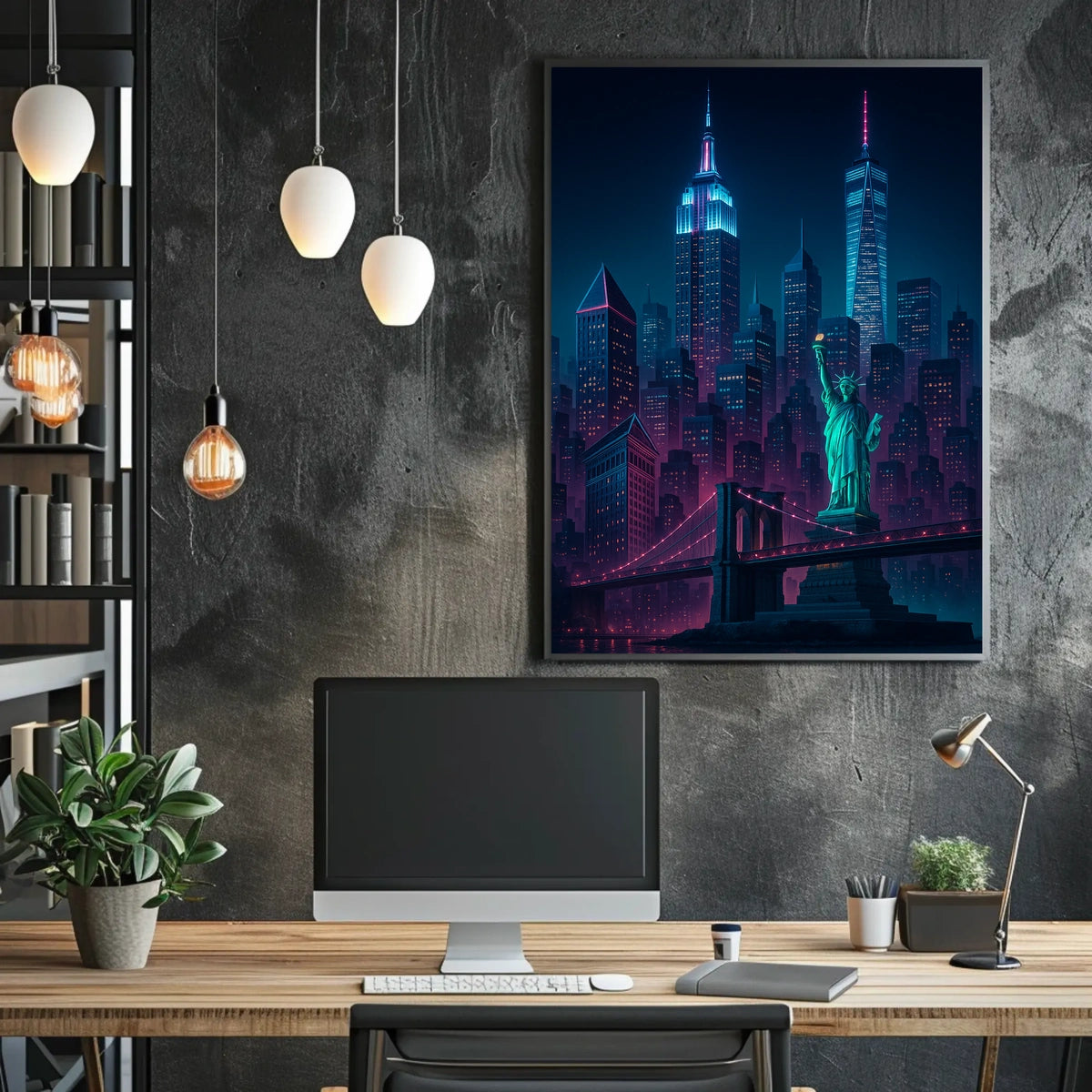 Vibrant Neon New York City Skyline Poster Modern Wall Art