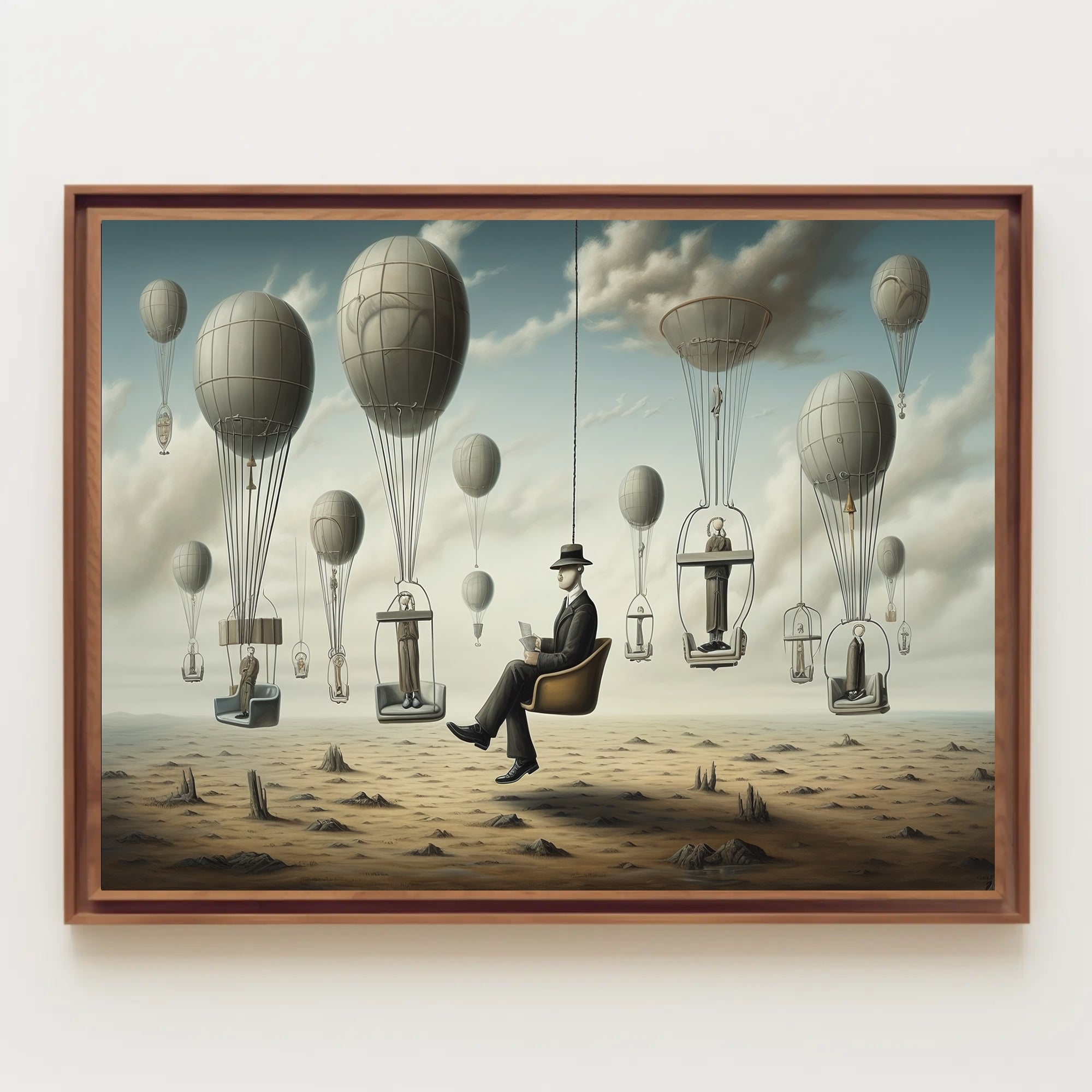 Surreal Hot Air Balloons on Desert Futuristic Sci-Fi Poster