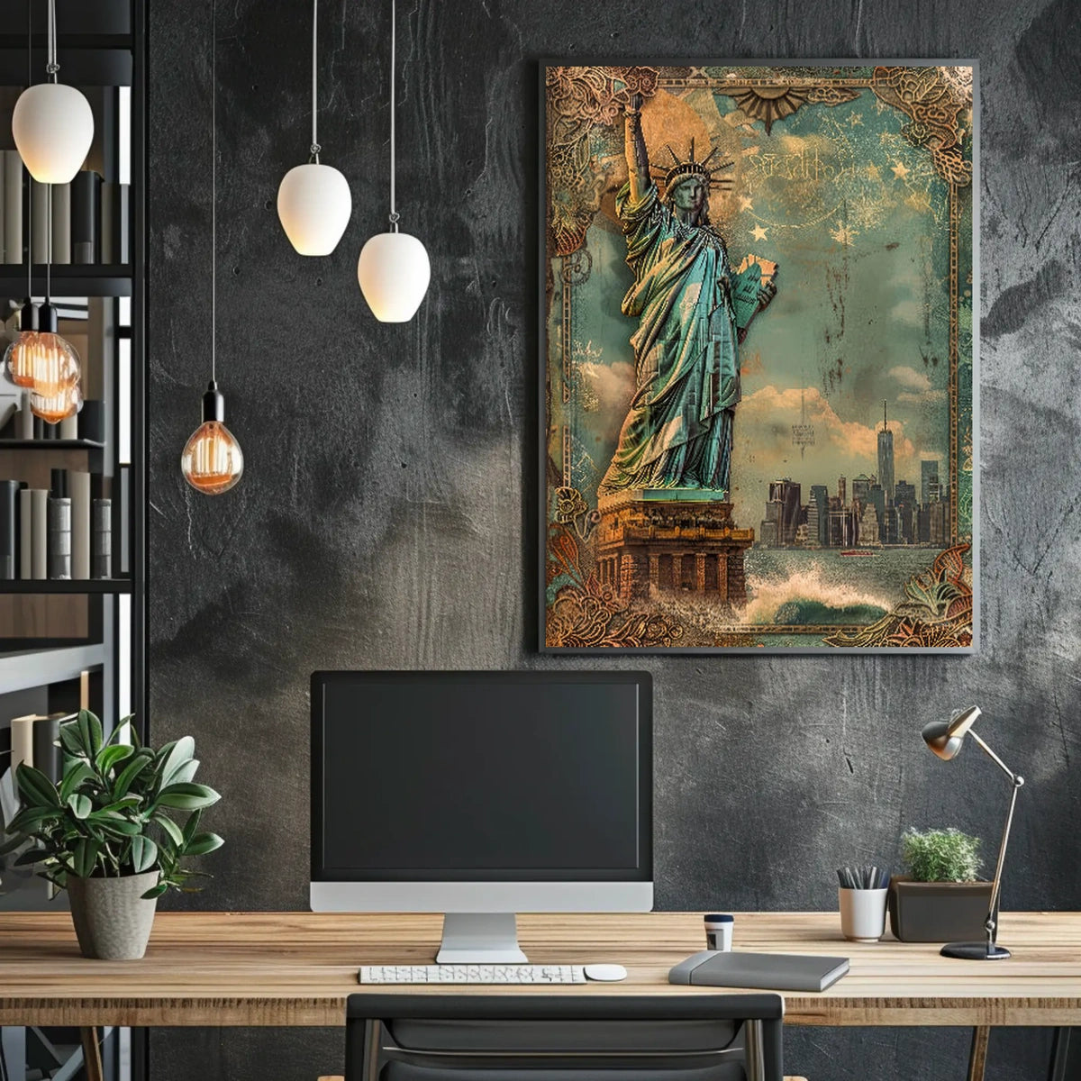 Statue Of Liberty American Heritage Poster Vintage Wall Art