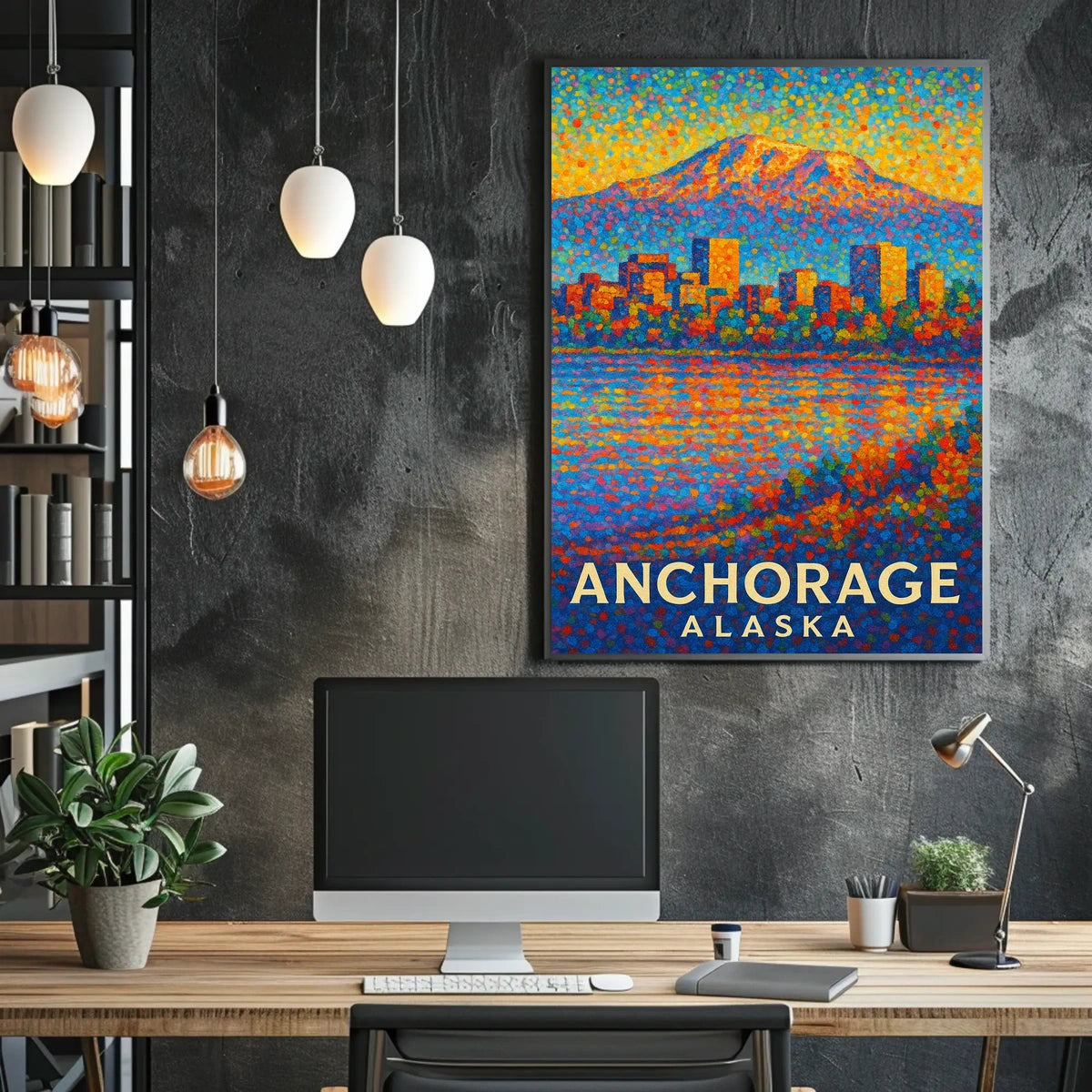 Anchorage Cityscape Vibrant Pointillist Poster