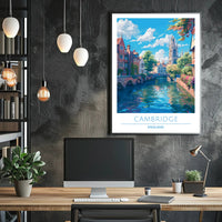 Cambridge Charm: Idyllic Canal Cityscape Travel Poster