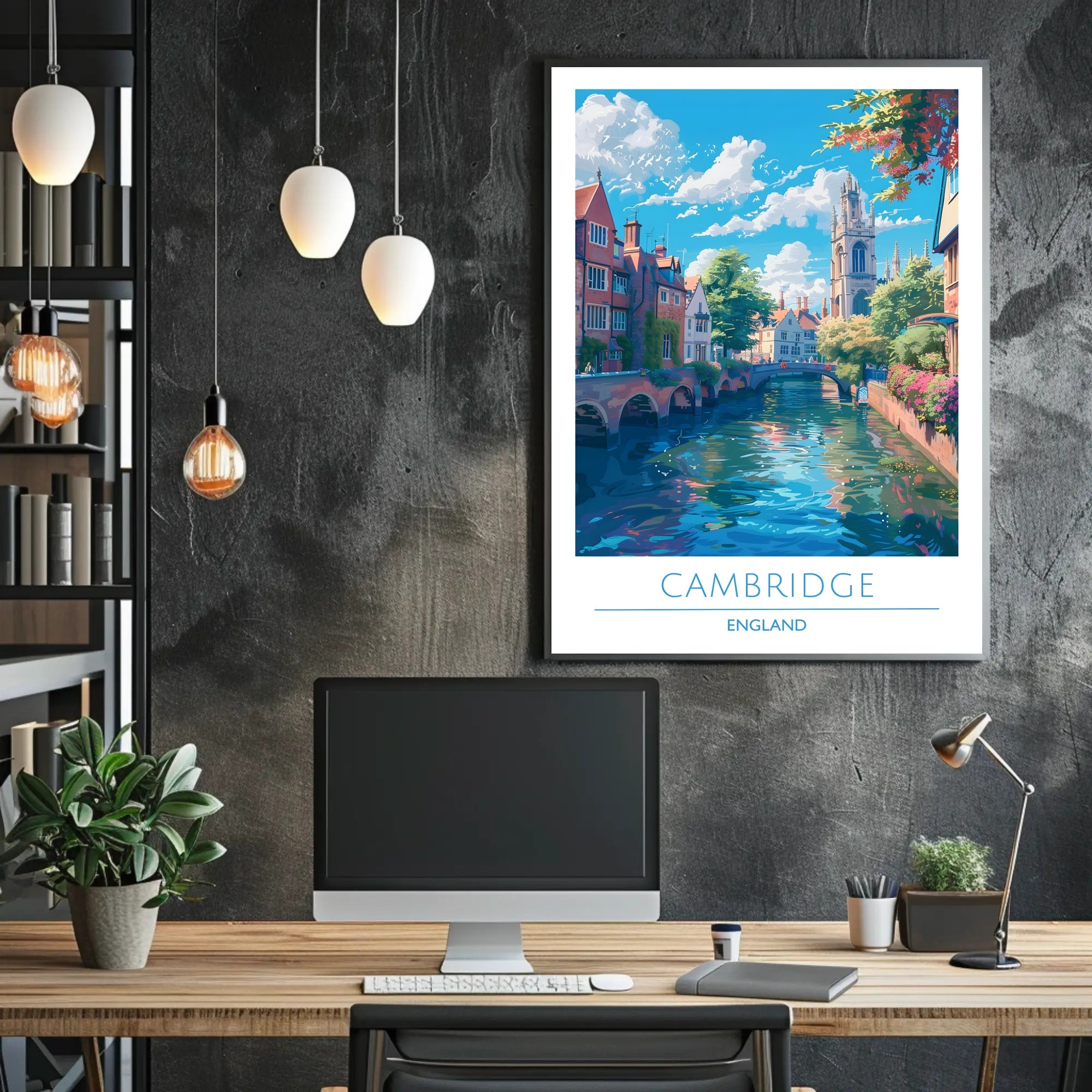 Cambridge Charm: Idyllic Canal Cityscape Travel Poster
