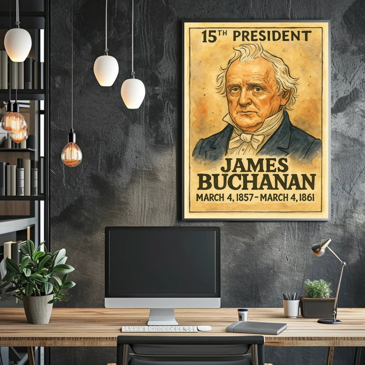 James Buchanan 15th President of the United States Exaggerated Cartoon Sketch Poster
