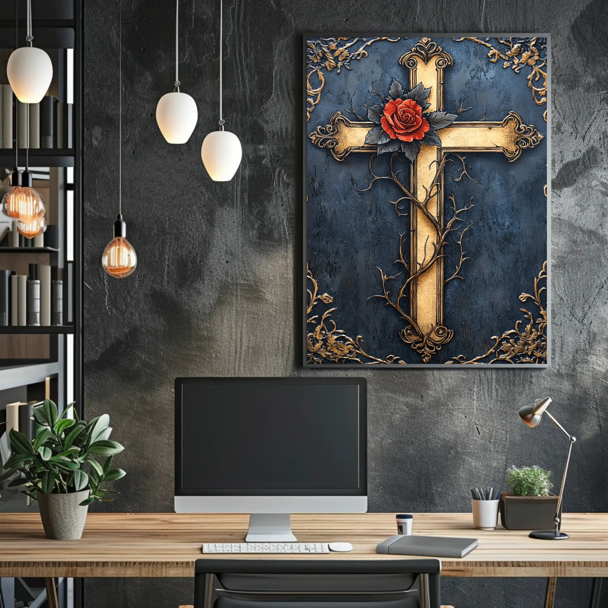 Ornate Cross With Rose Poster