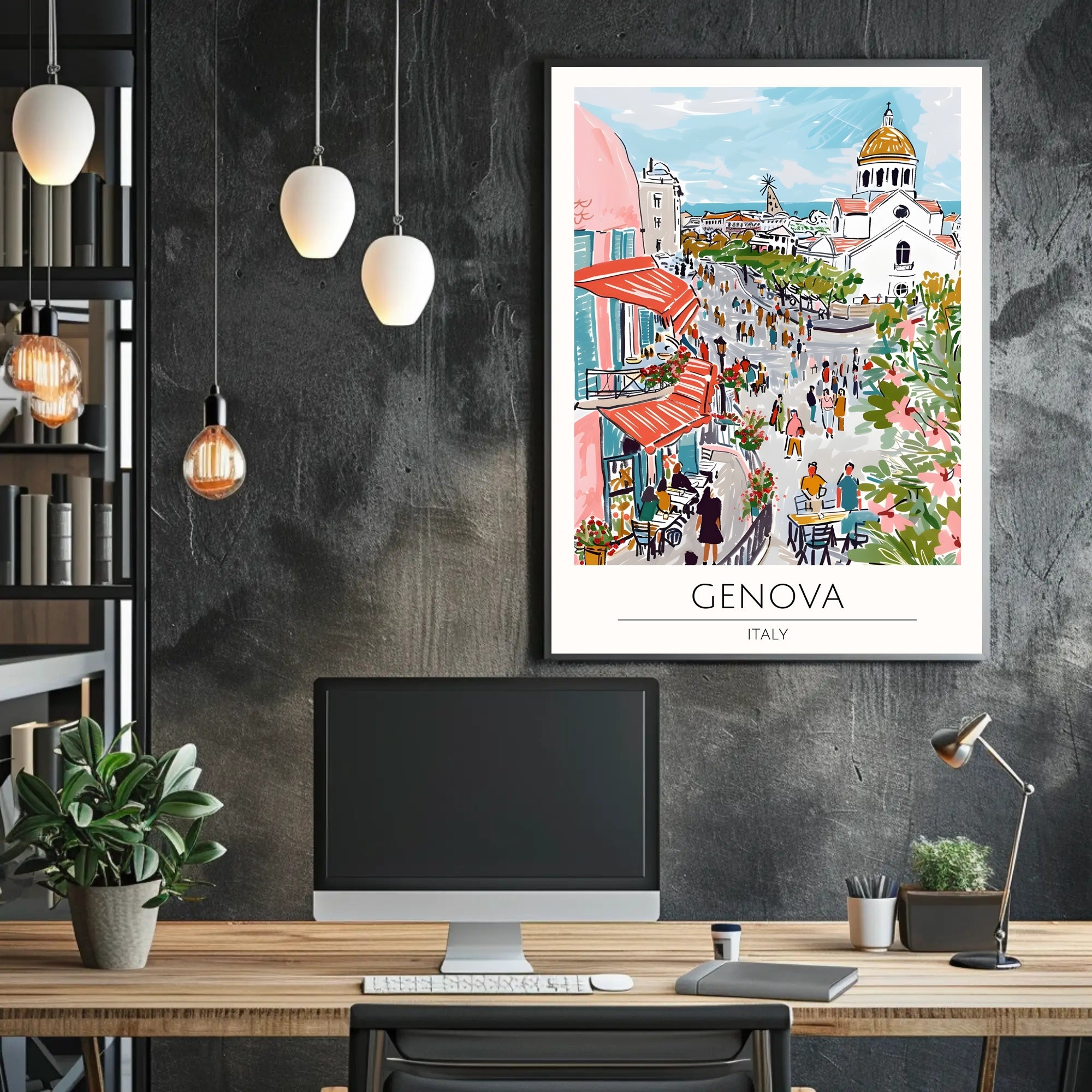 Vibrant Genova Street Scene Poster PosterGoat