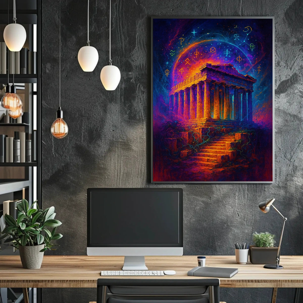 Mystical Ruins Under Cosmic Skies Poster