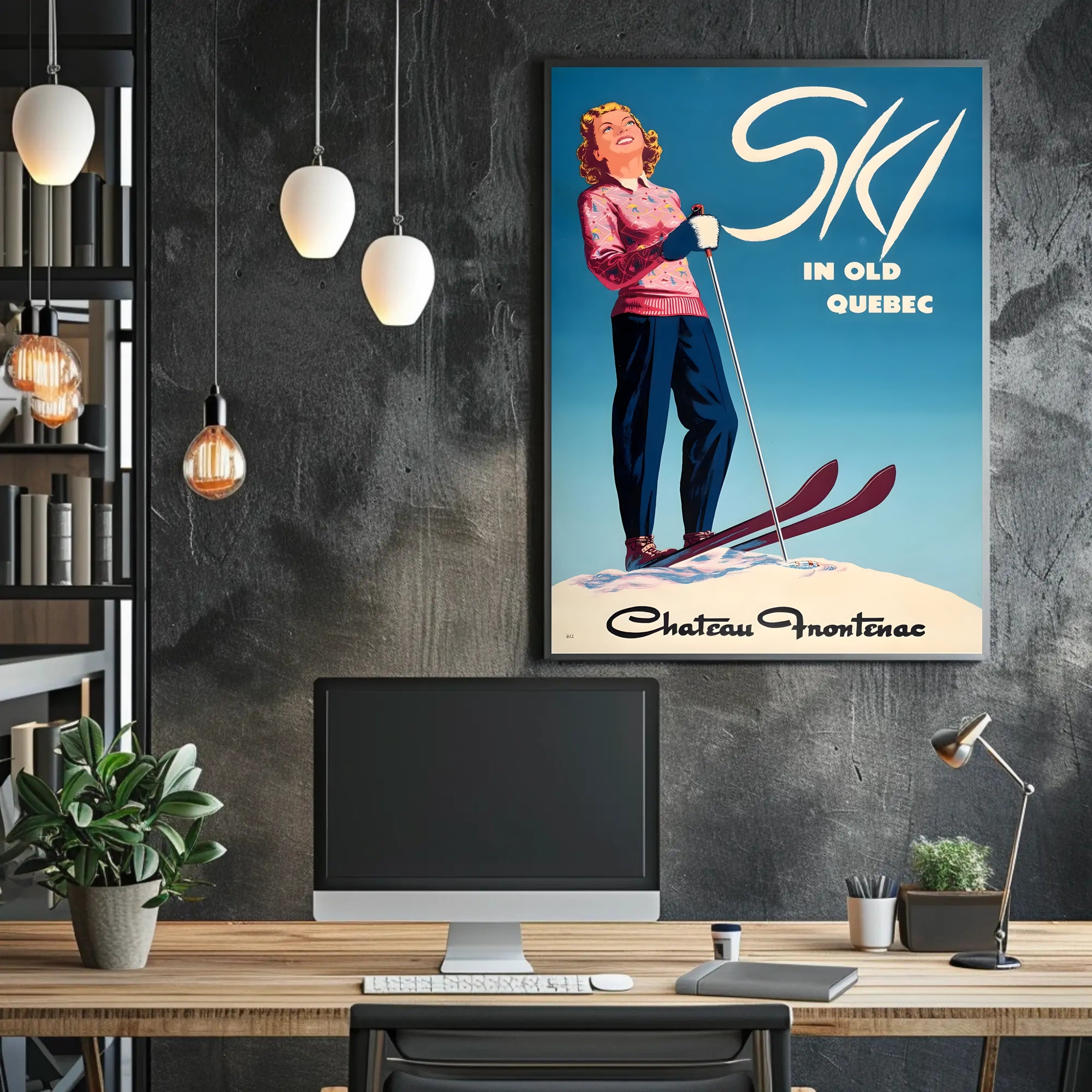 Ski in Old Quebec Vintage Travel Poster PosterGoat