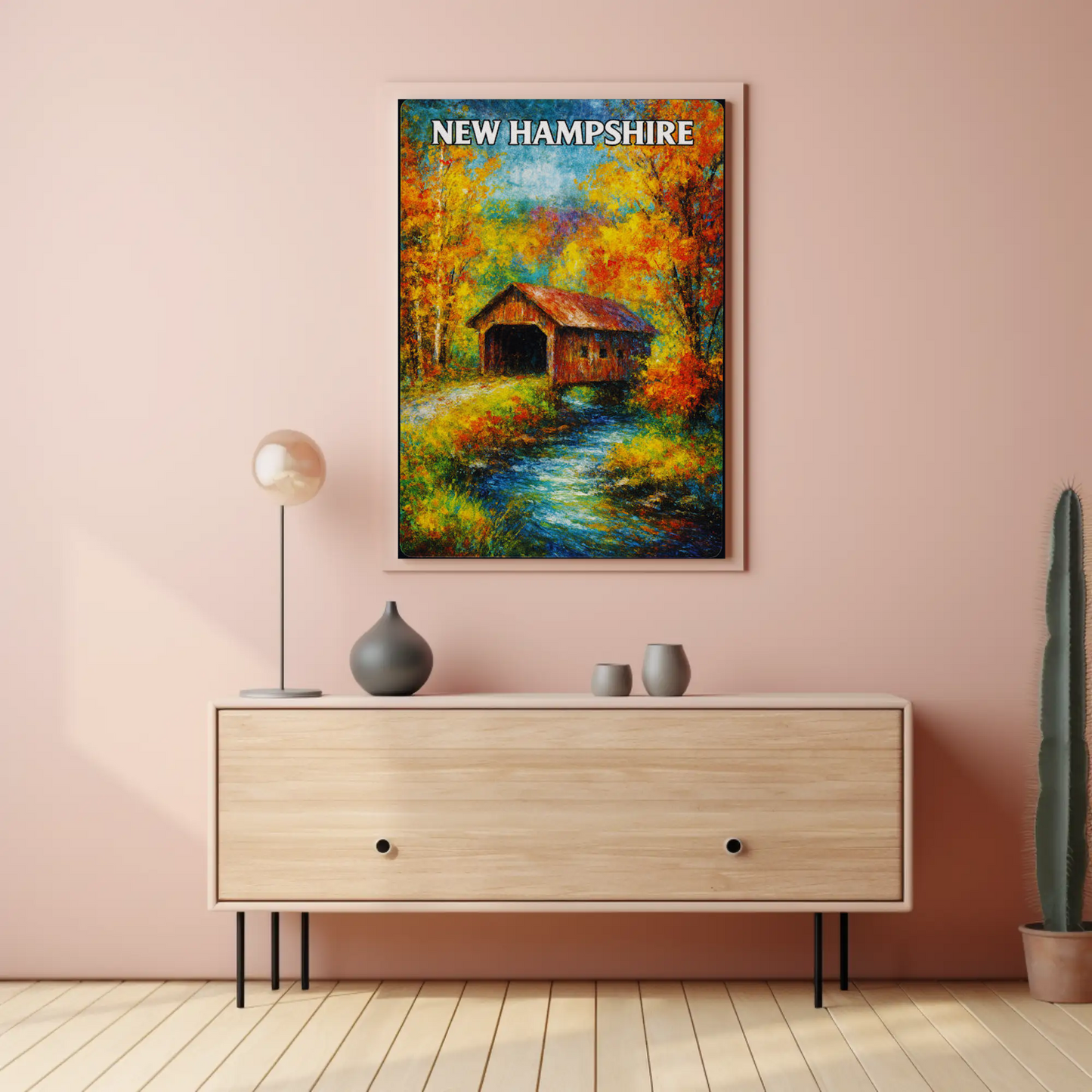 New Hampshire Autumn Covered Bridge Stream Poster Poster