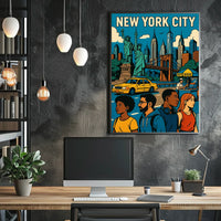 New York City Landmarks Poster Modern Travel Wall Art