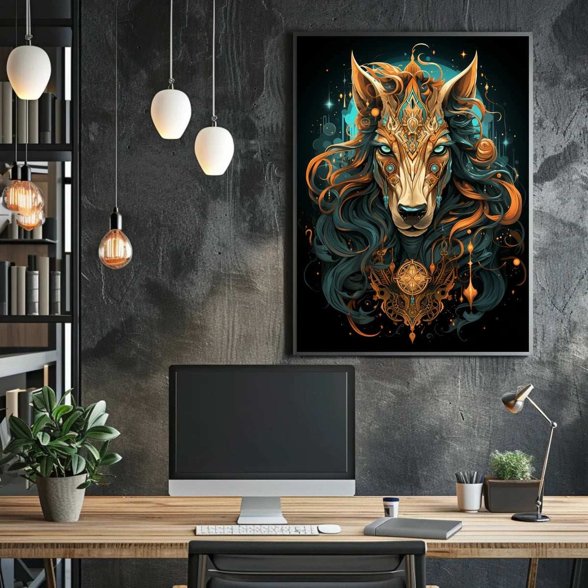 Celestial Guardian Mystic Wolf Digital Painting Poster