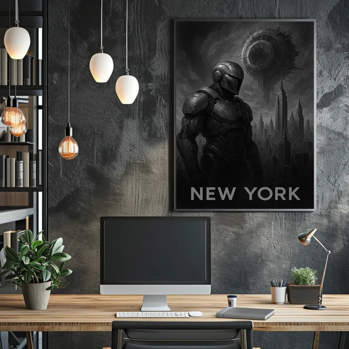 Futuristic New York City Poster Neon Cityscape Wall Art