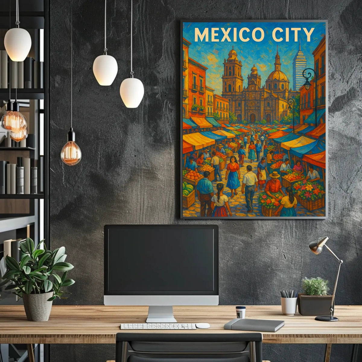 Mexico City Market Scene Poster