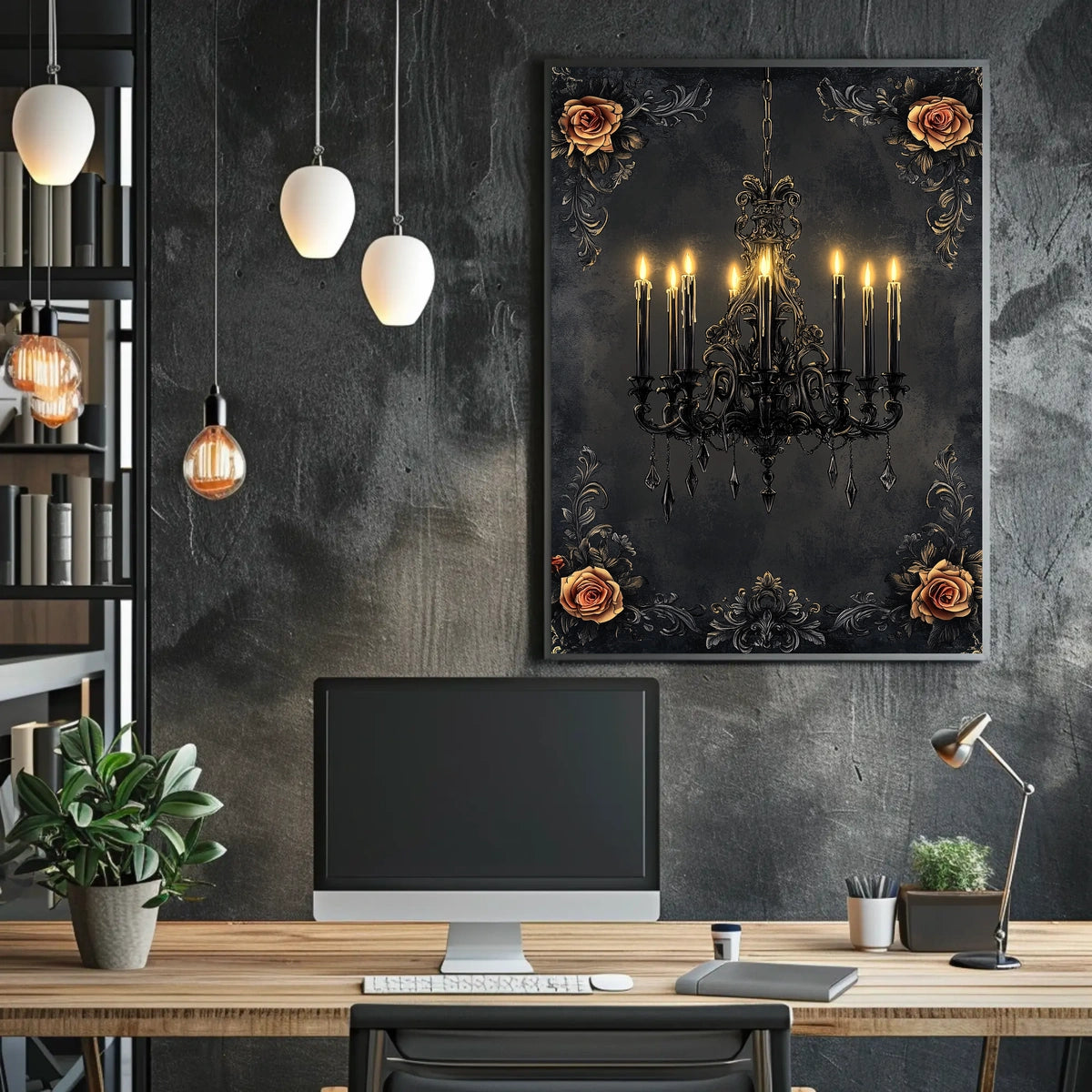 Vintage Chandelier with Roses Artistic Gothic Poster