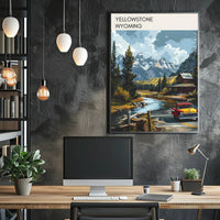 Scenic Yellowstone: Vintage Truck and Rustic Cabin Poster