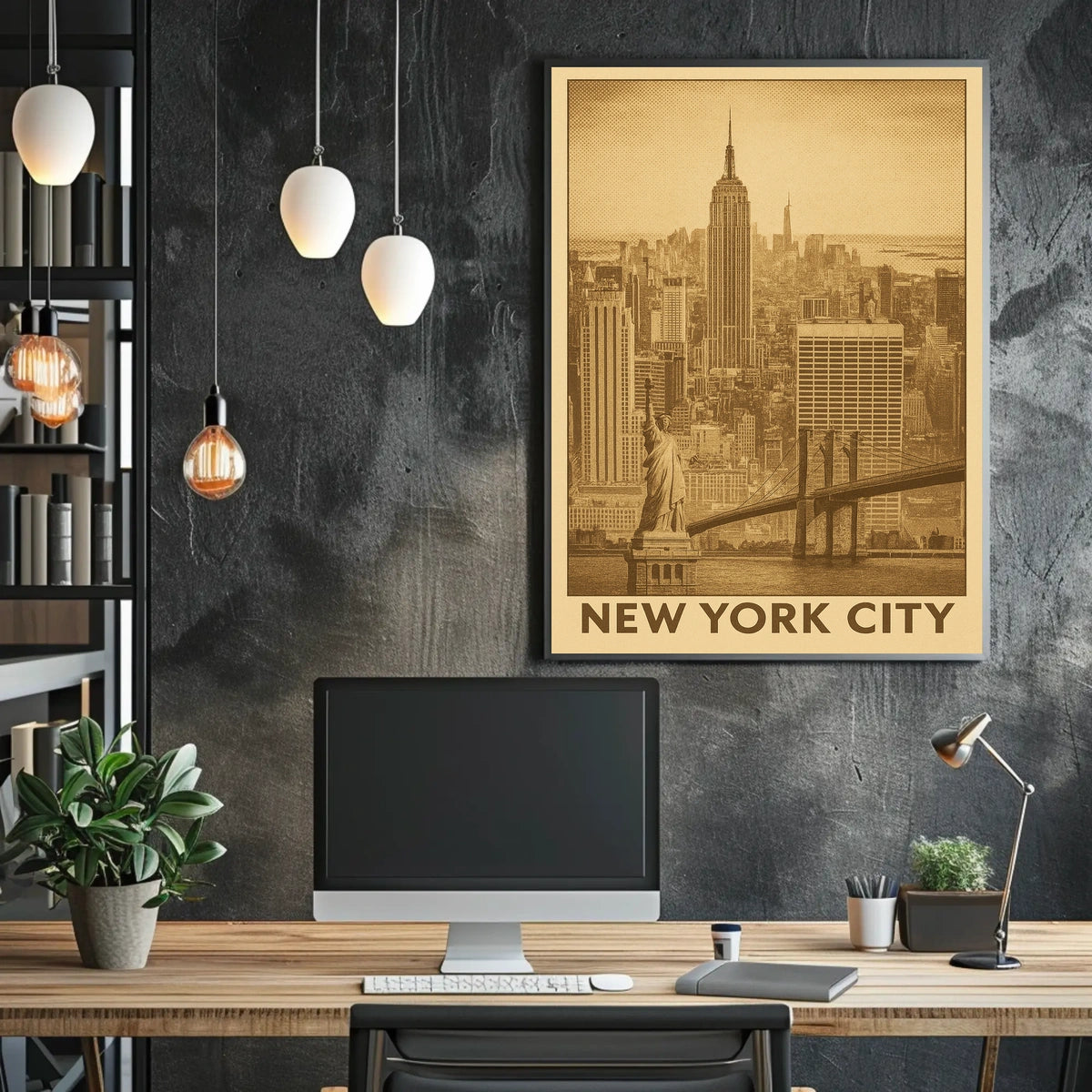 New York City Poster Timeless Sepia Skyline for Home Decor