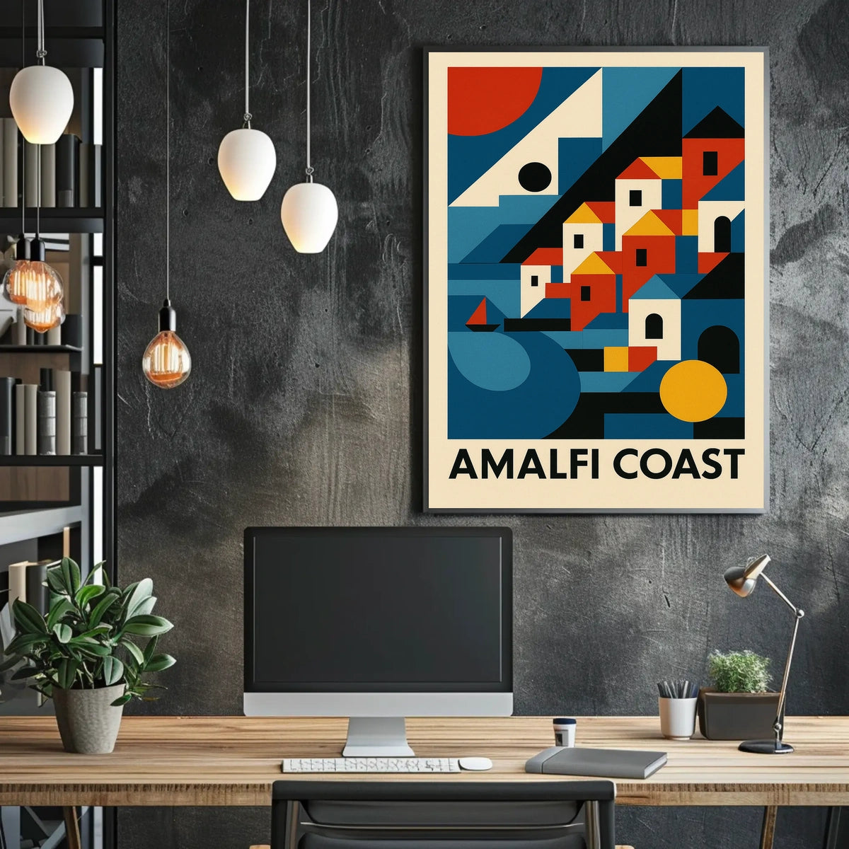Amalfi Coast Geometric Art Poster For Elegant Wall Decor