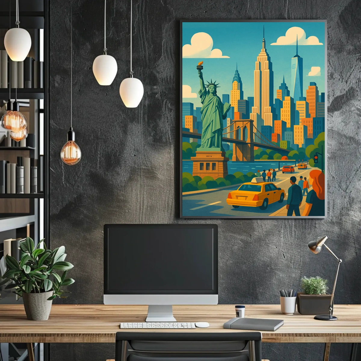 New York City Skyline And Bridges Poster Retro Wall Art